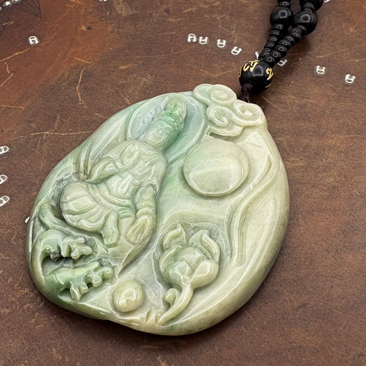 Certified Natural Type A Jadeite Jade Lotus Kwan-Yin Pendant Necklace - Image 3