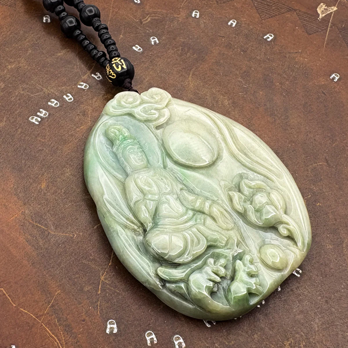 Certified Natural Type A Jadeite Jade Lotus Kwan-Yin Pendant Necklace - Image 9