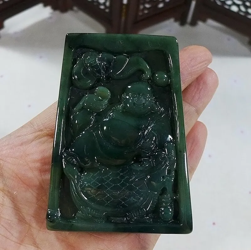 Certified Natural Type A Jadeite Jade Turtle Dragon Buddha Big Pendant - Image 4