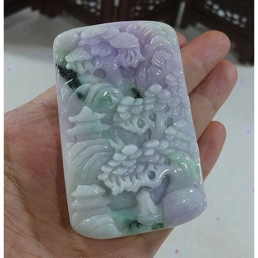 Certified Natural Type A Lavender Green Jadeite Jade Big Landscape Pendant Necklace - Image 2