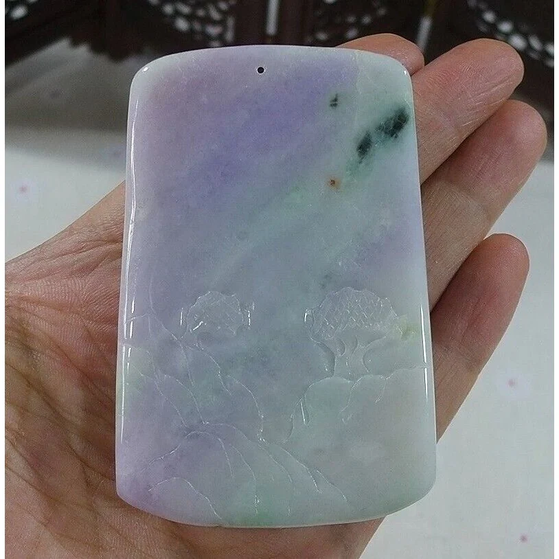 Certified Natural Type A Lavender Green Jadeite Jade Big Landscape Pendant Necklace - Image 6