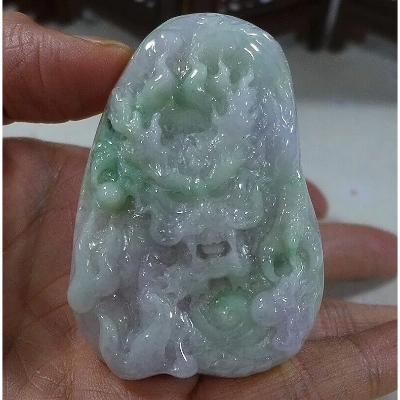 Certified Natural Type A Lavender Green Jadeite Jade Dragon Pendant - Image 18