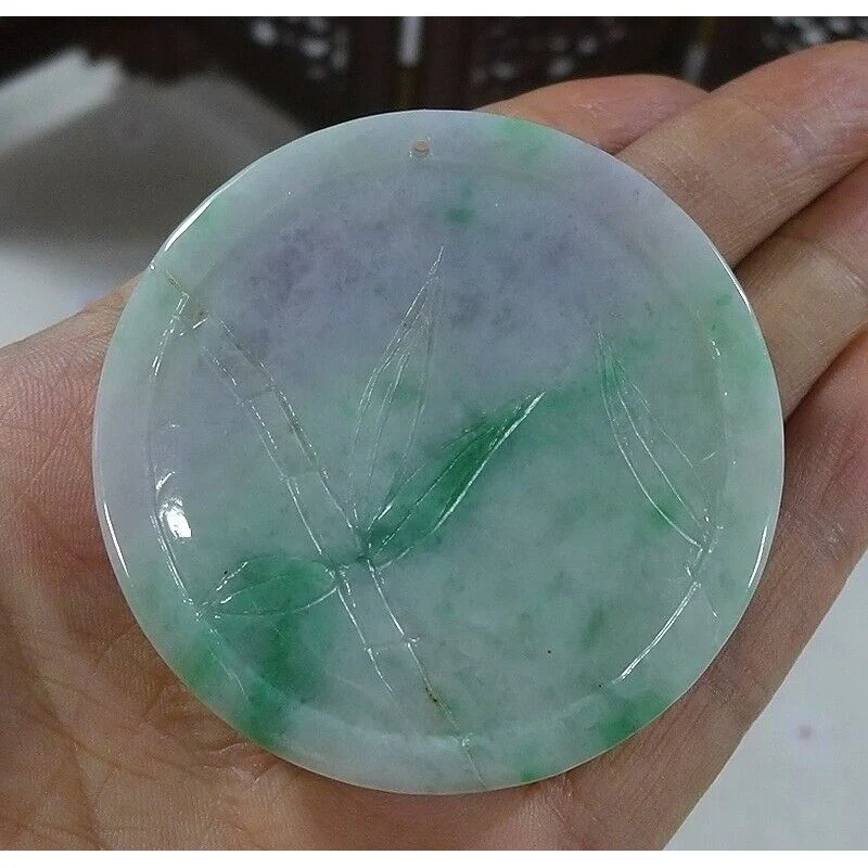 Certified Natural Type A Lavender Green Jadeite Jade Peony Phoenix Pendant - Image 6