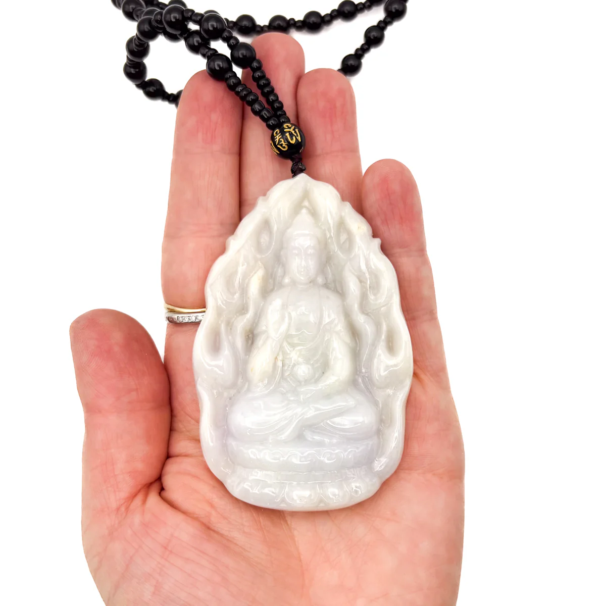 Certified Natural Type A Lavender Jadeite Jade Big Kwan-Yin Pendant - Image 11