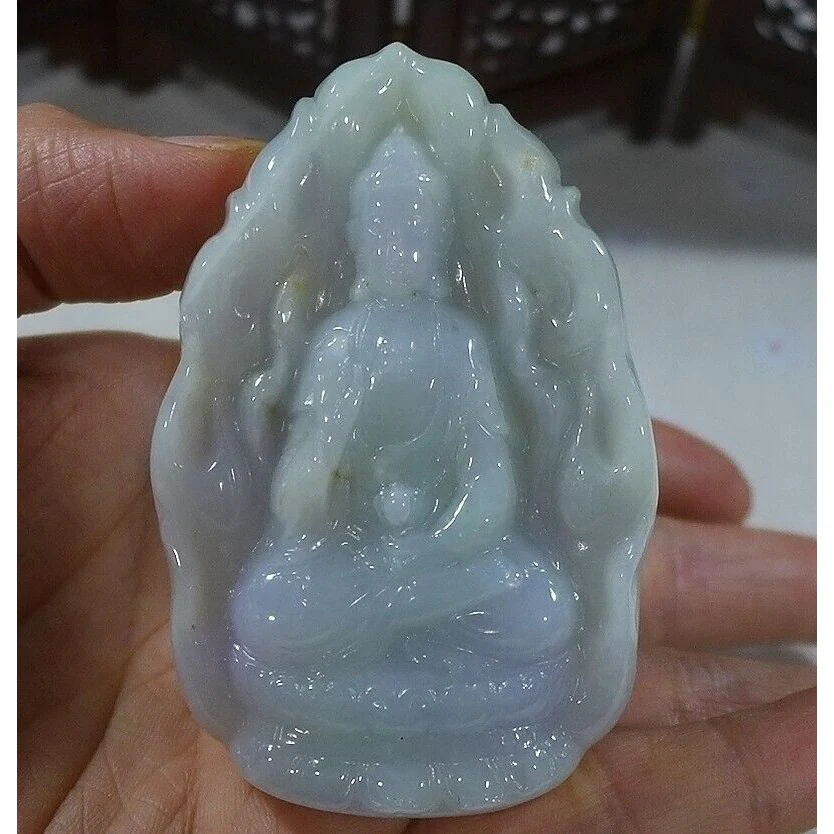 Certified Natural Type A Lavender Jadeite Jade Big Kwan-Yin Pendant - Image 13