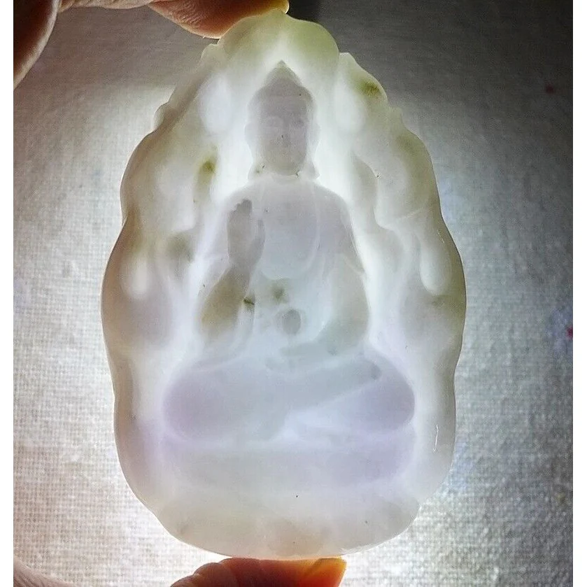 Certified Natural Type A Lavender Jadeite Jade Big Kwan-Yin Pendant - Image 14
