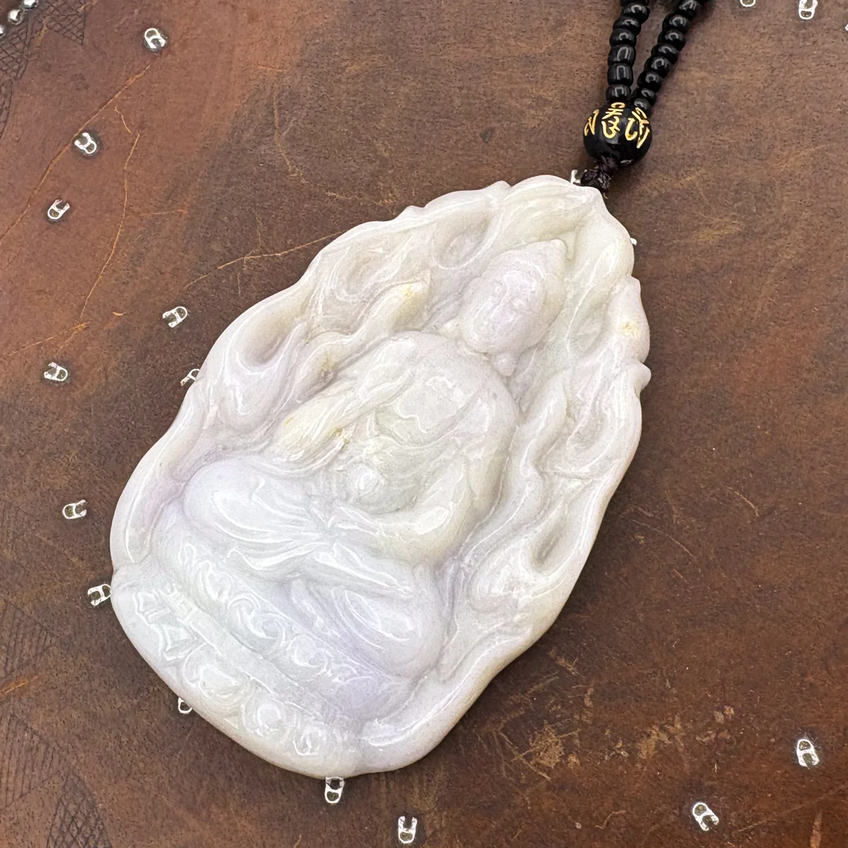 Certified Natural Type A Lavender Jadeite Jade Big Kwan-Yin Pendant - Image 3