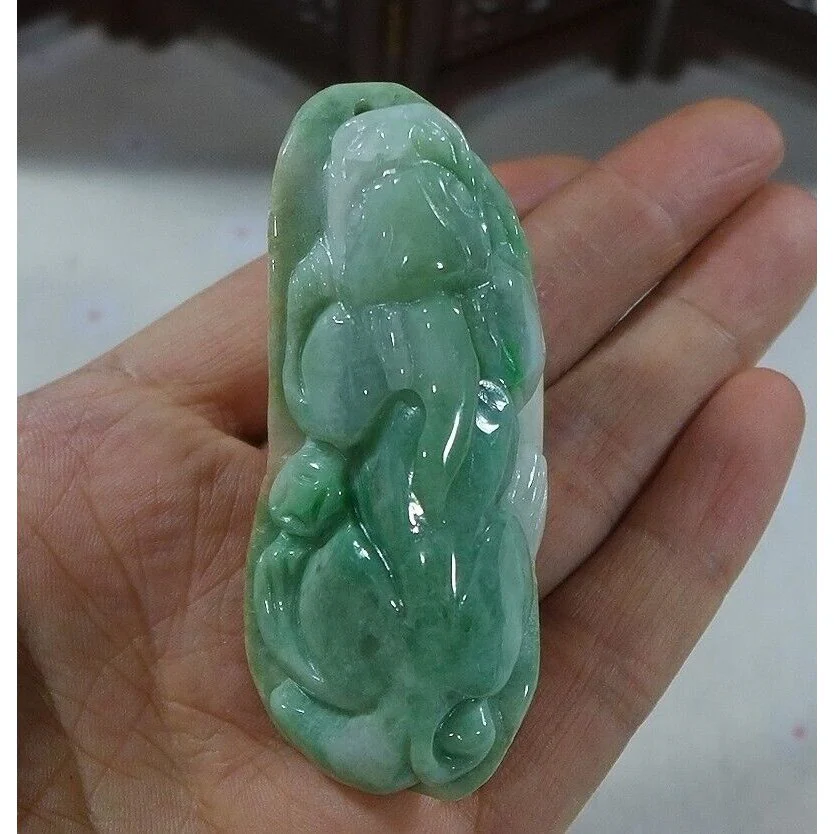 Certified Natural Type A Light Green Jadeite Jade Big Pixiu Pendant - Image 2