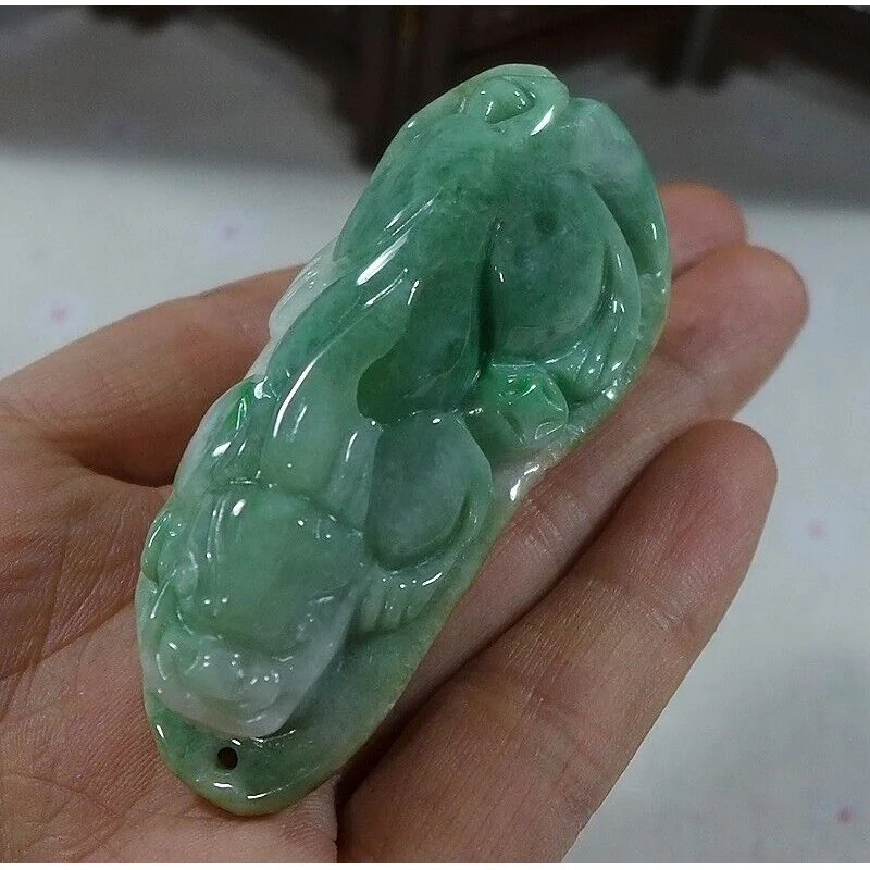 Certified Natural Type A Light Green Jadeite Jade Big Pixiu Pendant - Image 3
