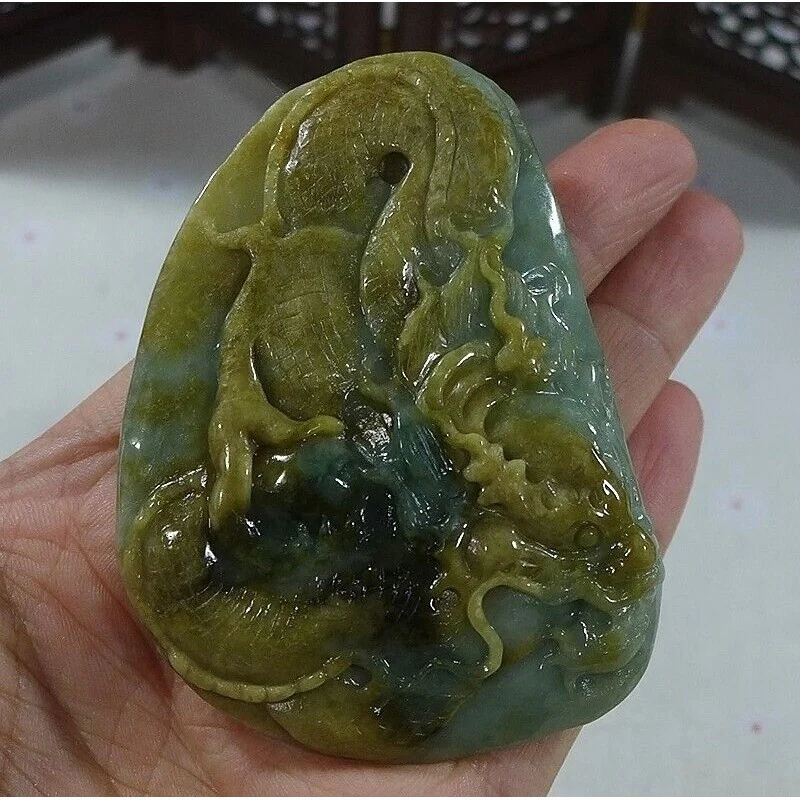 Certified Natural Type A Yellow Jadeite Jade Big Dragon Pendant Necklace - Image 3