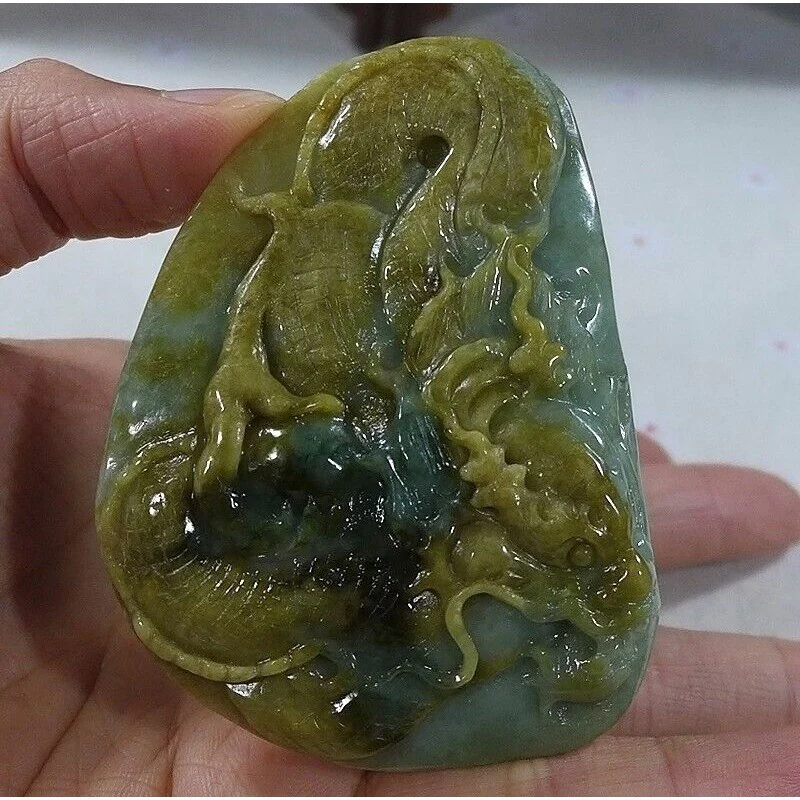 Certified Natural Type A Yellow Jadeite Jade Big Dragon Pendant Necklace - Image 4