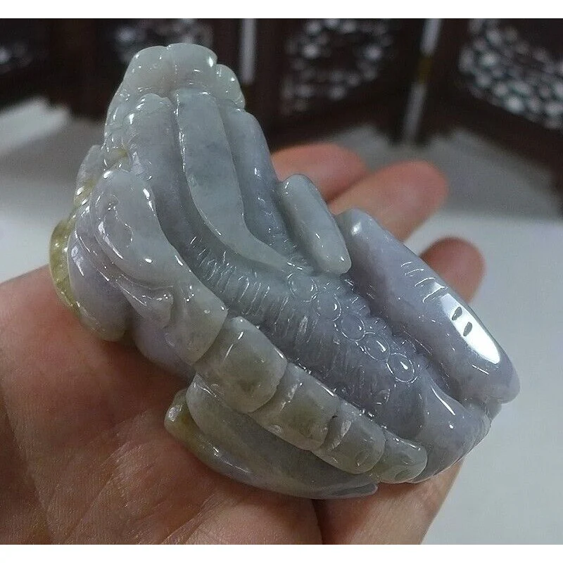 Cert'd Natural Type A Yellow Jadeite Jade Big Ruyi Pixiu Pendant - Image 2
