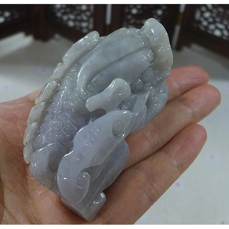 Cert'd Natural Type A Yellow Jadeite Jade Big Ruyi Pixiu Pendant - Image 5