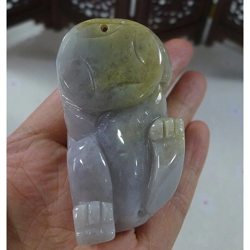 Cert'd Natural Type A Yellow Jadeite Jade Big Ruyi Pixiu Pendant - Image 6