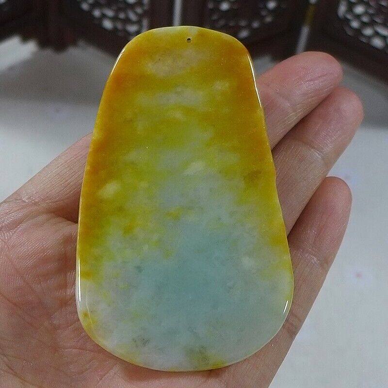 Cert'd Natural Type A Yellow Jadeite Jade Landscape Fortune God Big Pendant - Image 4