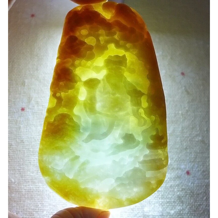 Cert'd Natural Type A Yellow Jadeite Jade Landscape Fortune God Big Pendant - Image 6