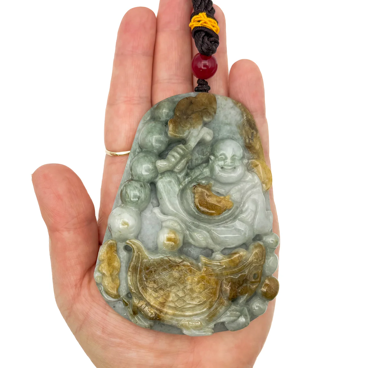 Certified Natural Type A Yellow Jadeite Jade Turtle Dragon Buddha Big Pendant - Image 11