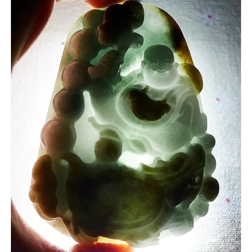Certified Natural Type A Yellow Jadeite Jade Turtle Dragon Buddha Big Pendant - Image 14