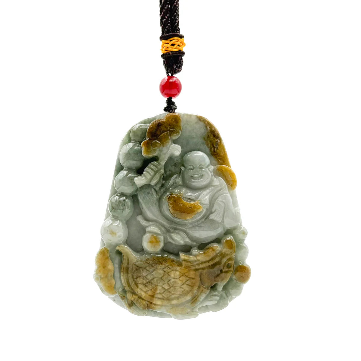 Certified Natural Type A Yellow Jadeite Jade Turtle Dragon Buddha Big Pendant - Image 2