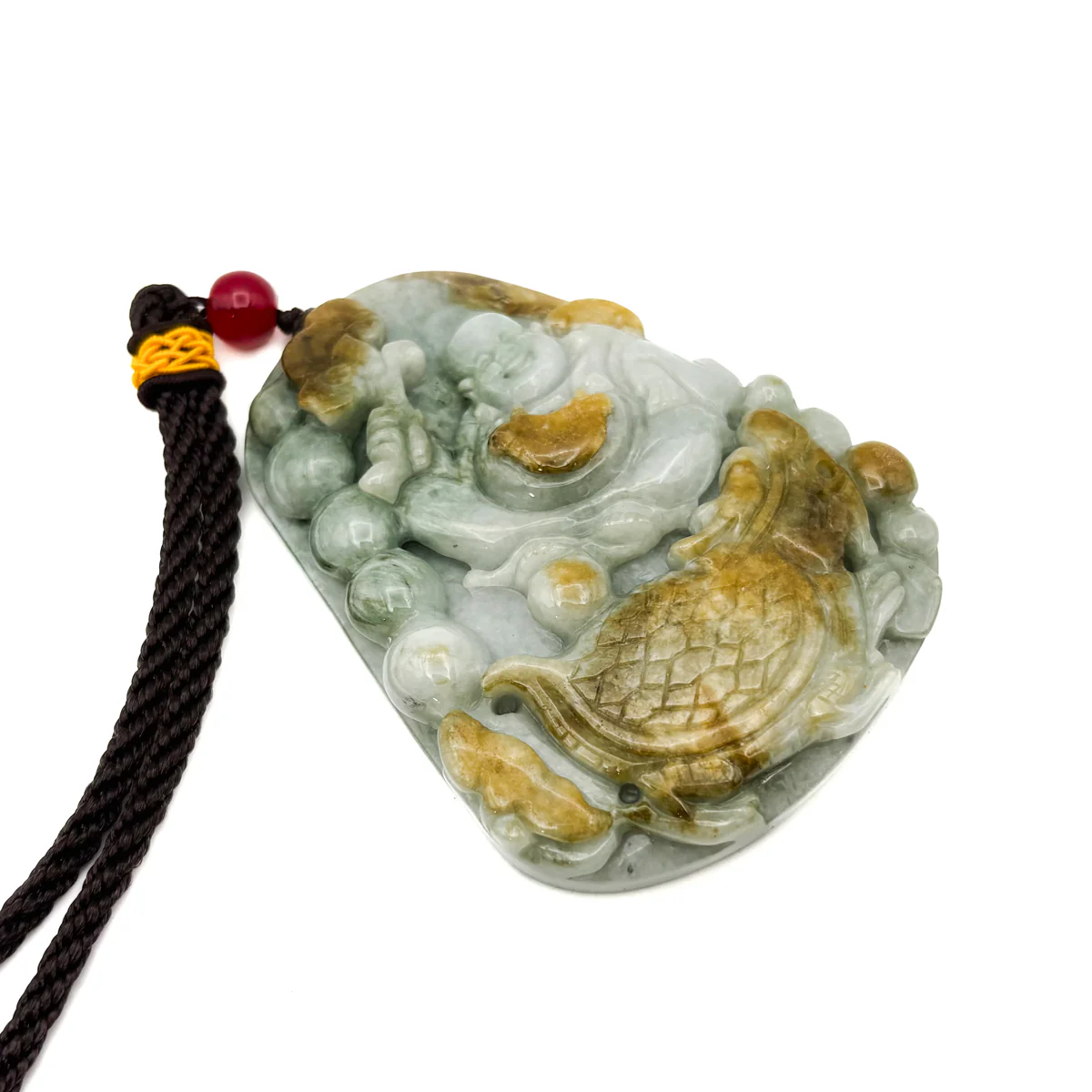 Certified Natural Type A Yellow Jadeite Jade Turtle Dragon Buddha Big Pendant - Image 4