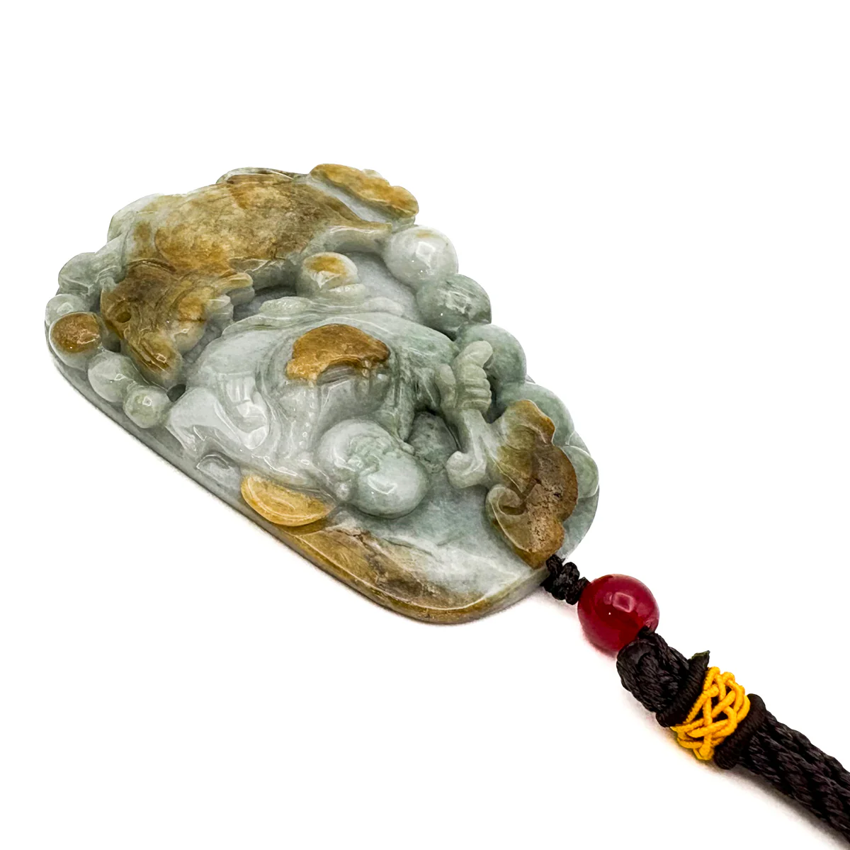 Certified Natural Type A Yellow Jadeite Jade Turtle Dragon Buddha Big Pendant - Image 5
