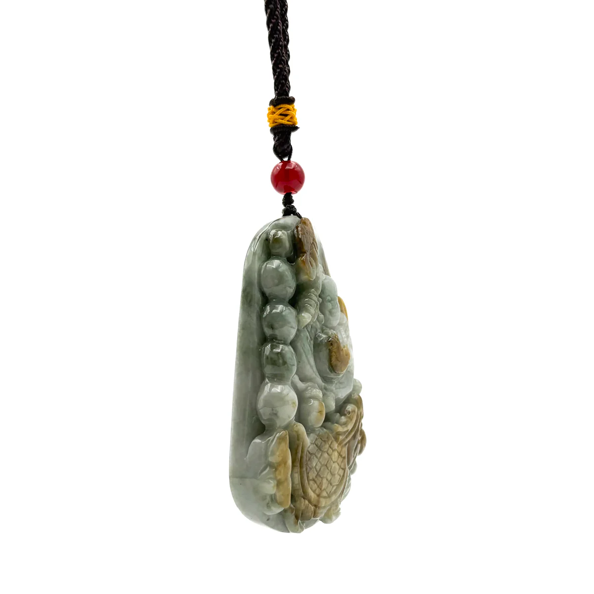 Certified Natural Type A Yellow Jadeite Jade Turtle Dragon Buddha Big Pendant - Image 6