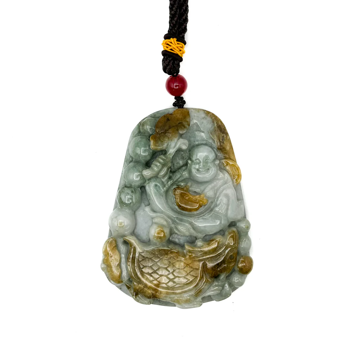 Certified Natural Type A Yellow Jadeite Jade Turtle Dragon Buddha Big Pendant - Image 7