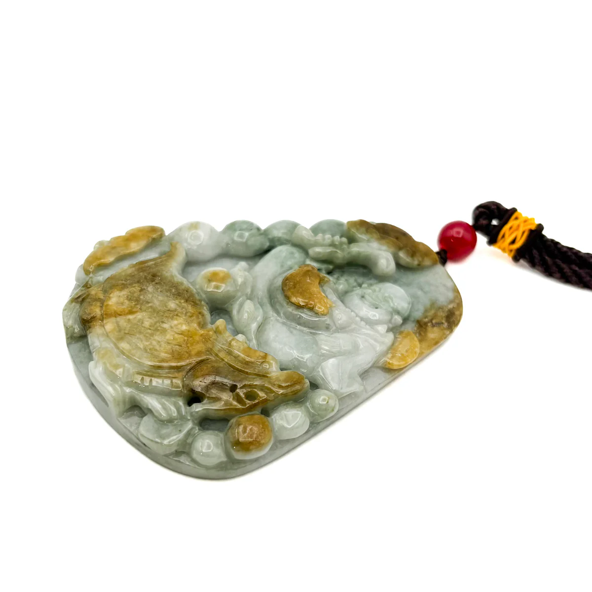 Certified Natural Type A Yellow Jadeite Jade Turtle Dragon Buddha Big Pendant - Image 8