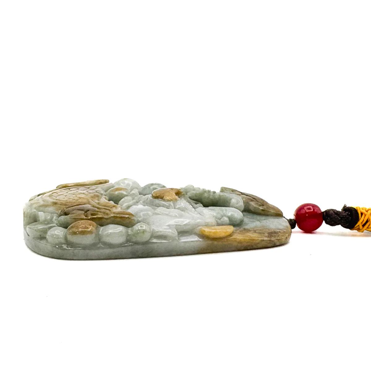 Certified Natural Type A Yellow Jadeite Jade Turtle Dragon Buddha Big Pendant - Image 9