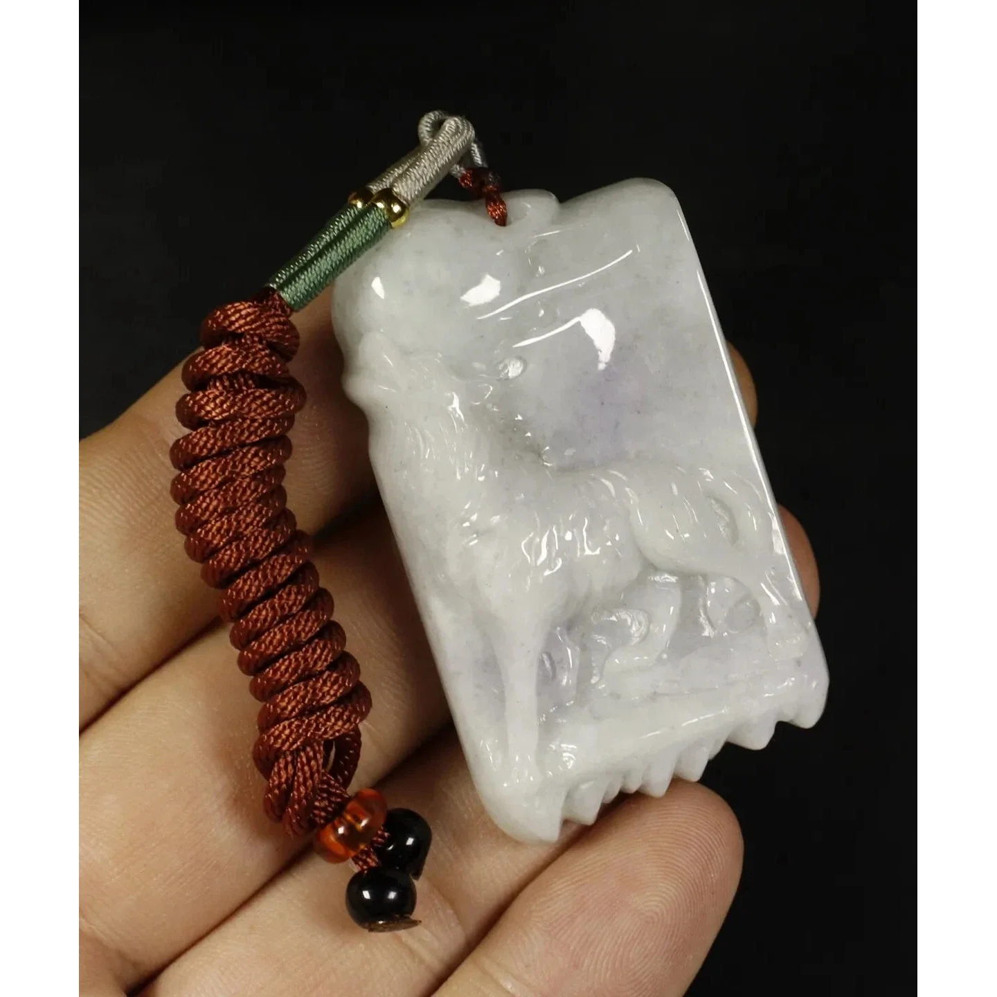 Certified Smoke Gray 100% Natural A Jadeite Jade Pendant Wolf - Image 2