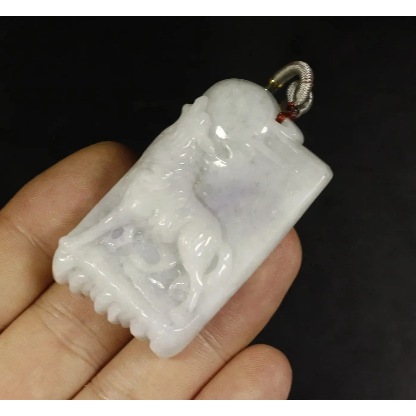 Certified Smoke Gray 100% Natural A Jadeite Jade Pendant Wolf - Image 3