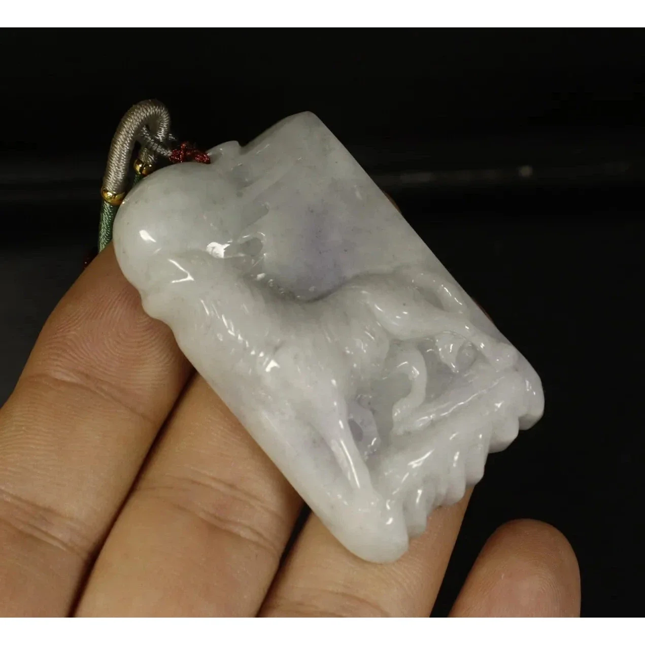 Certified Smoke Gray 100% Natural A Jadeite Jade Pendant Wolf - Image 4