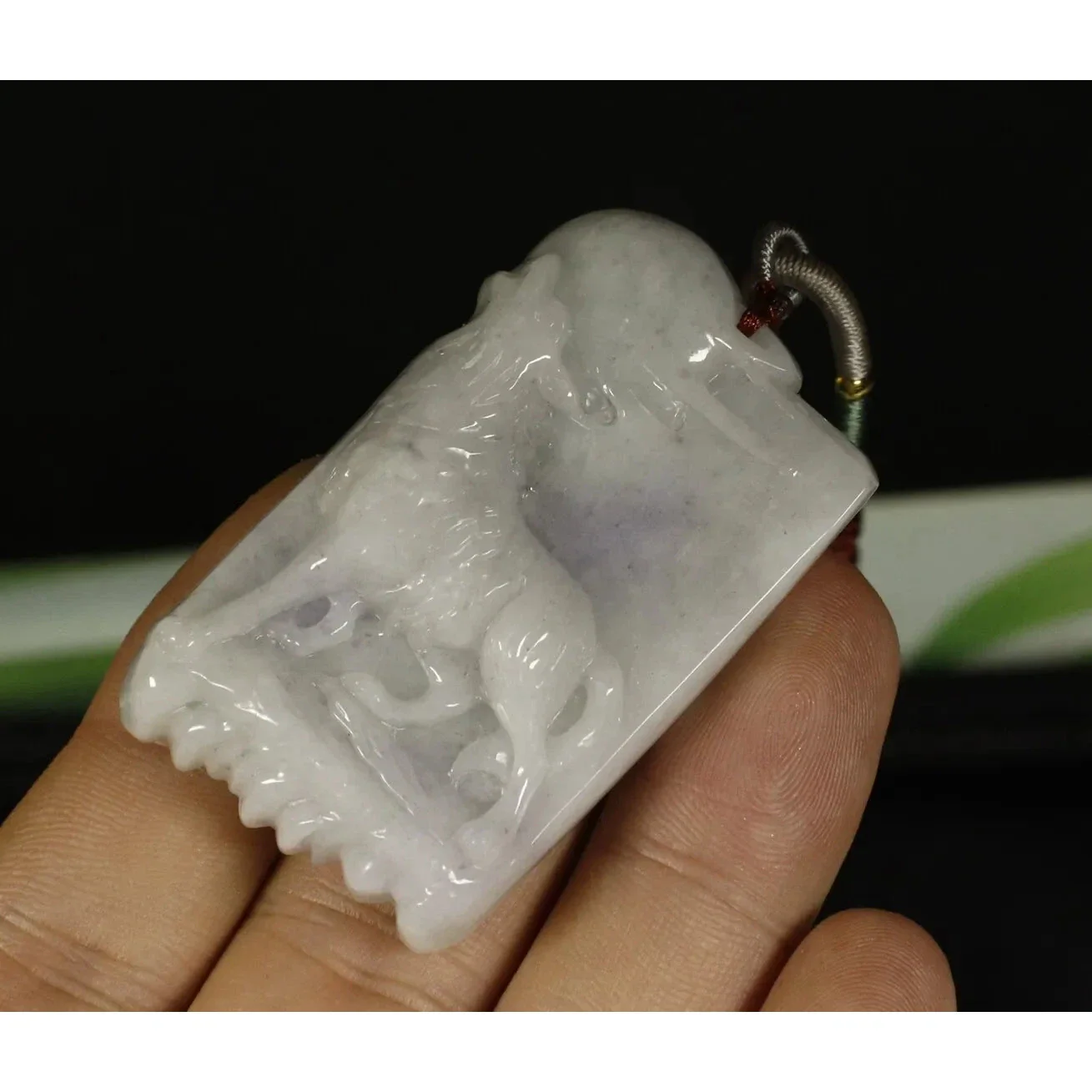 Certified Smoke Gray 100% Natural A Jadeite Jade Pendant Wolf - Image 5