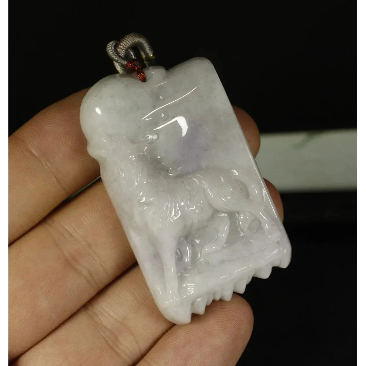 Certified Smoke Gray 100% Natural A Jadeite Jade Pendant Wolf - Image 6