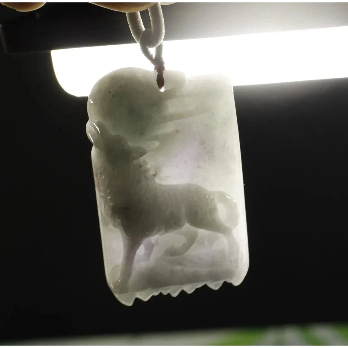 Certified Smoke Gray 100% Natural A Jadeite Jade Pendant Wolf - Image 8