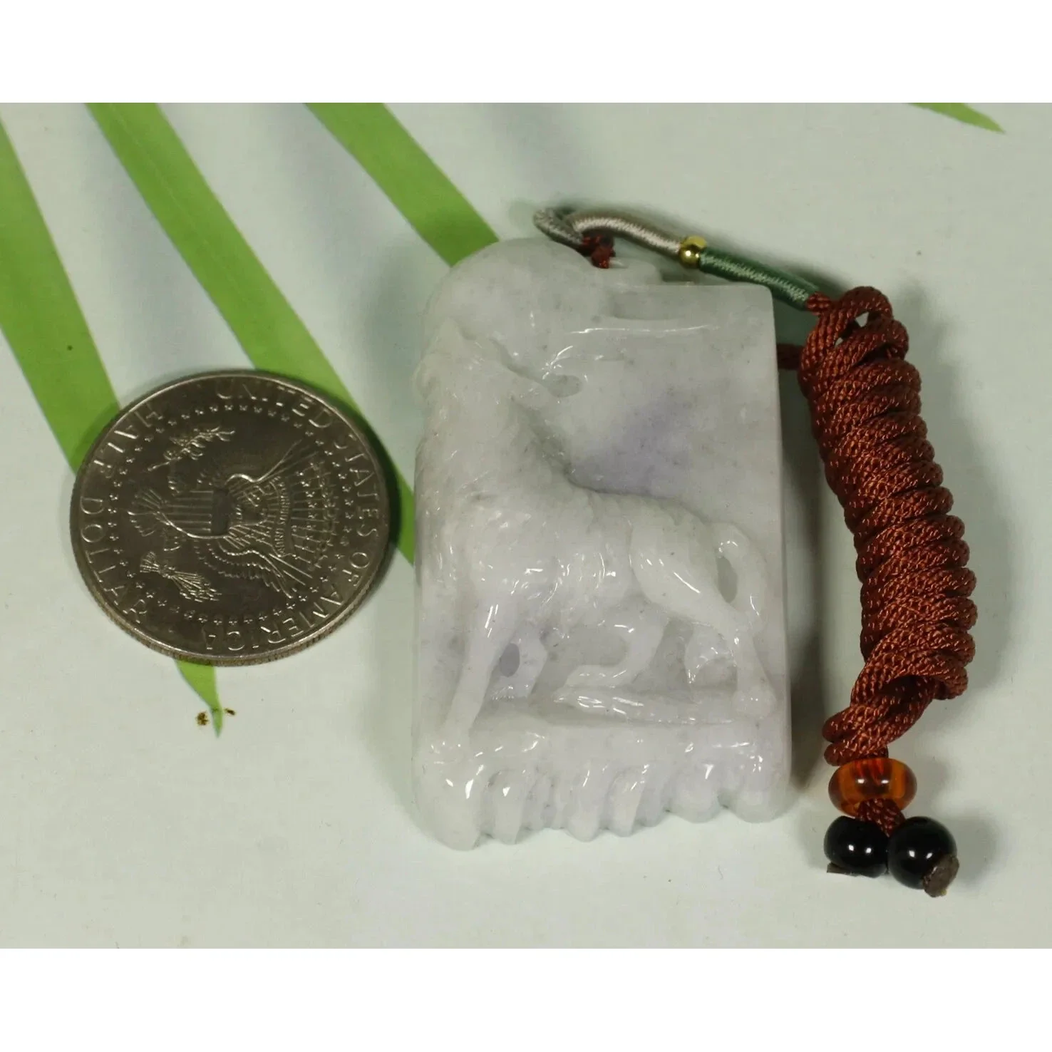 Certified Smoke Gray 100% Natural A Jadeite Jade Pendant Wolf - Image 9