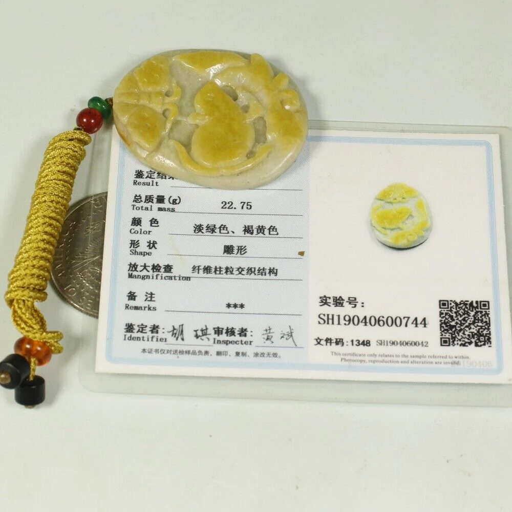 Certified Yellow 100% Natural A Jadeite Jade Pendant Mouse Butterfly - Image 10