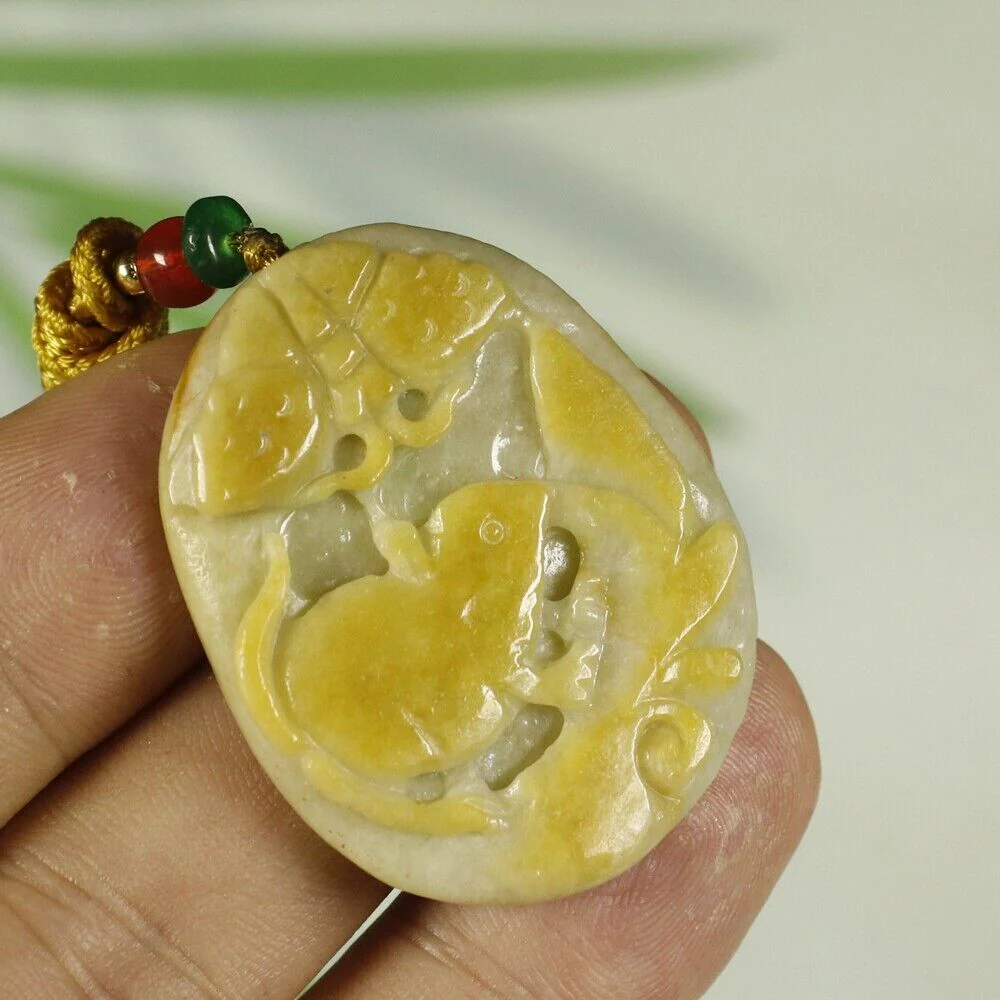 Certified Yellow 100% Natural A Jadeite Jade Pendant Mouse Butterfly - Image 2