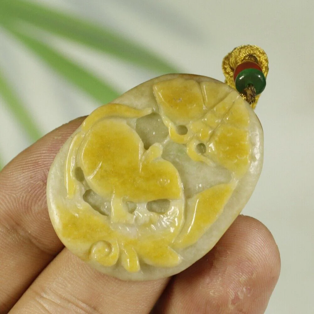 Certified Yellow 100% Natural A Jadeite Jade Pendant Mouse Butterfly - Image 3