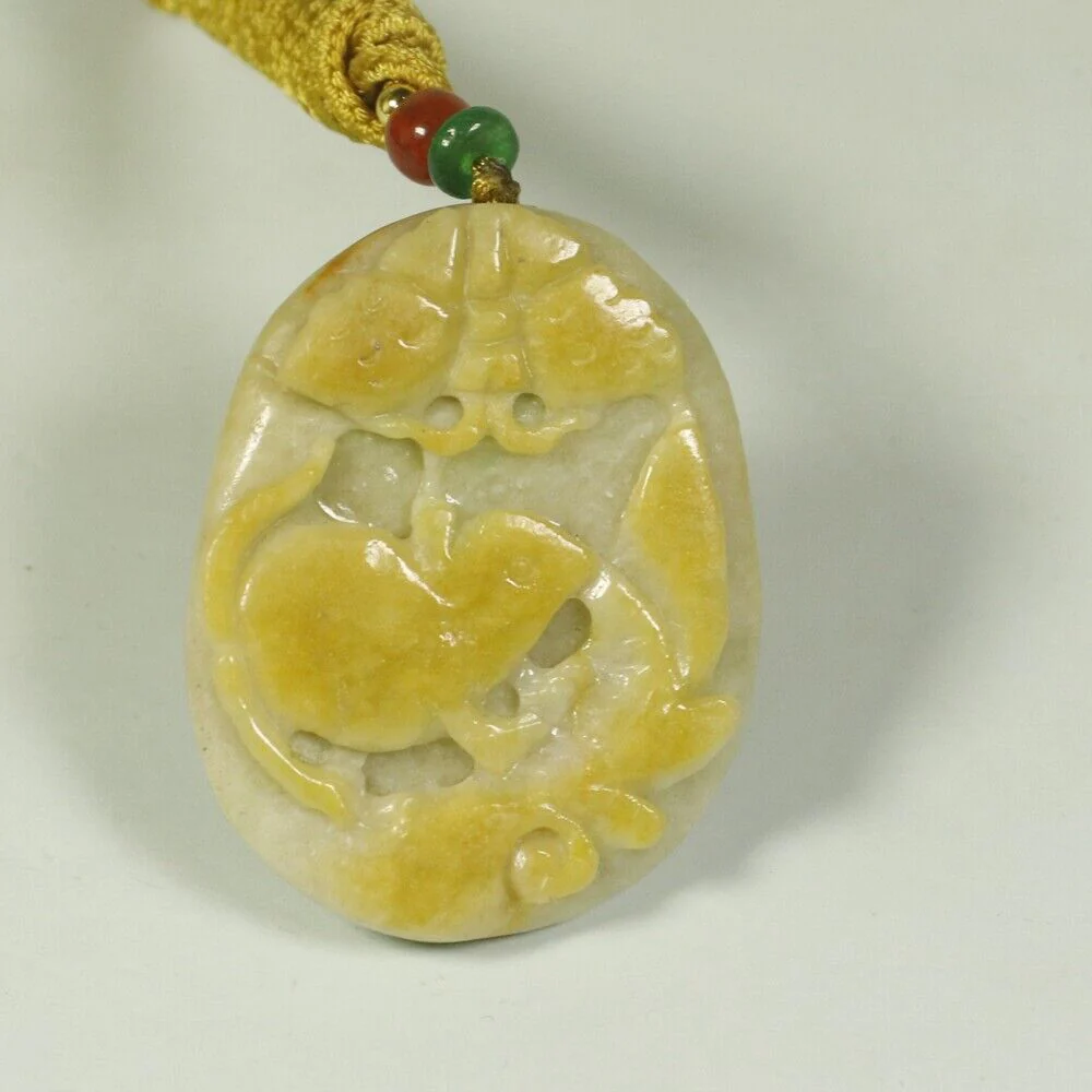Certified Yellow 100% Natural A Jadeite Jade Pendant Mouse Butterfly - Image 7