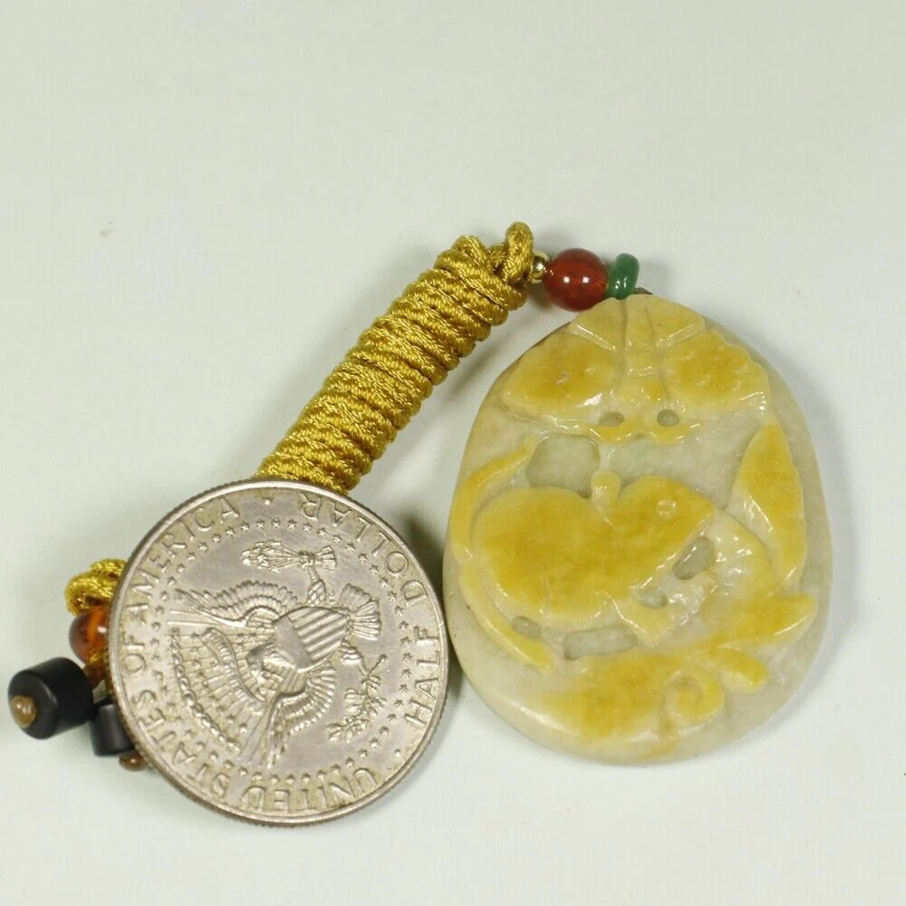 Certified Yellow 100% Natural A Jadeite Jade Pendant Mouse Butterfly - Image 8