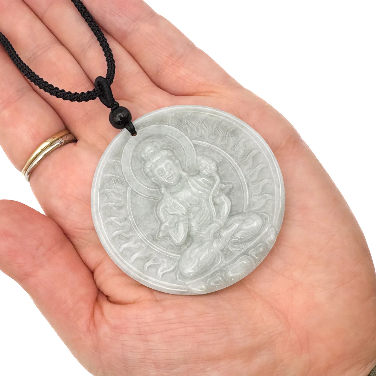 Certified 100% Natural Grade A Green Jade Jadeite Pendant Carved Kwan-Yin Necklace - Image 10