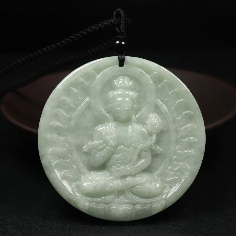 Certified 100% Natural Grade A Green Jade Jadeite Pendant Carved Kwan-Yin Necklace - Image 11