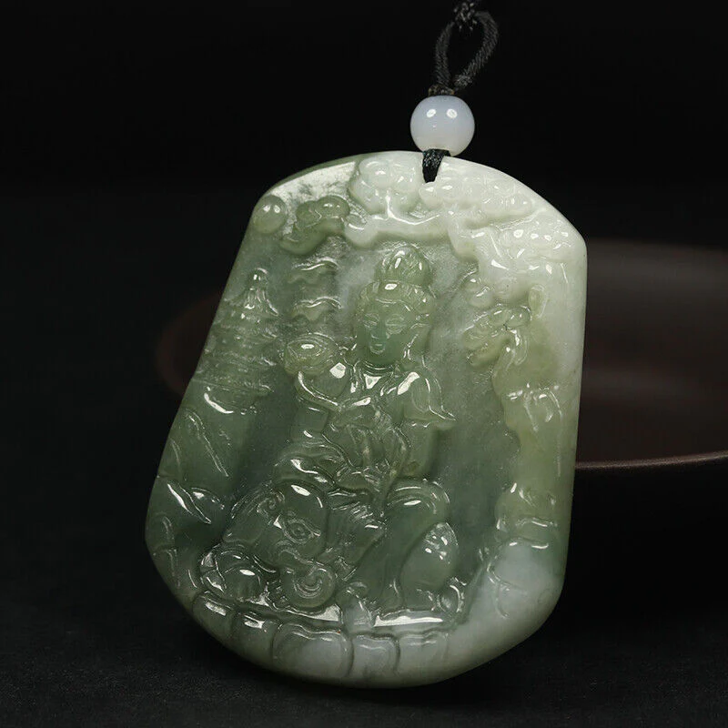 Certified 100% Natural Grade A Green Jade Jadeite Pendant Carved Kwan-Yin Necklace - Image 3