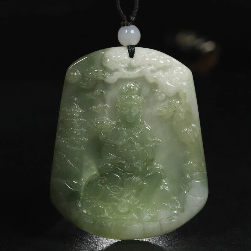 Certified 100% Natural Grade A Green Jade Jadeite Pendant Carved Kwan-Yin Necklace - Image 4
