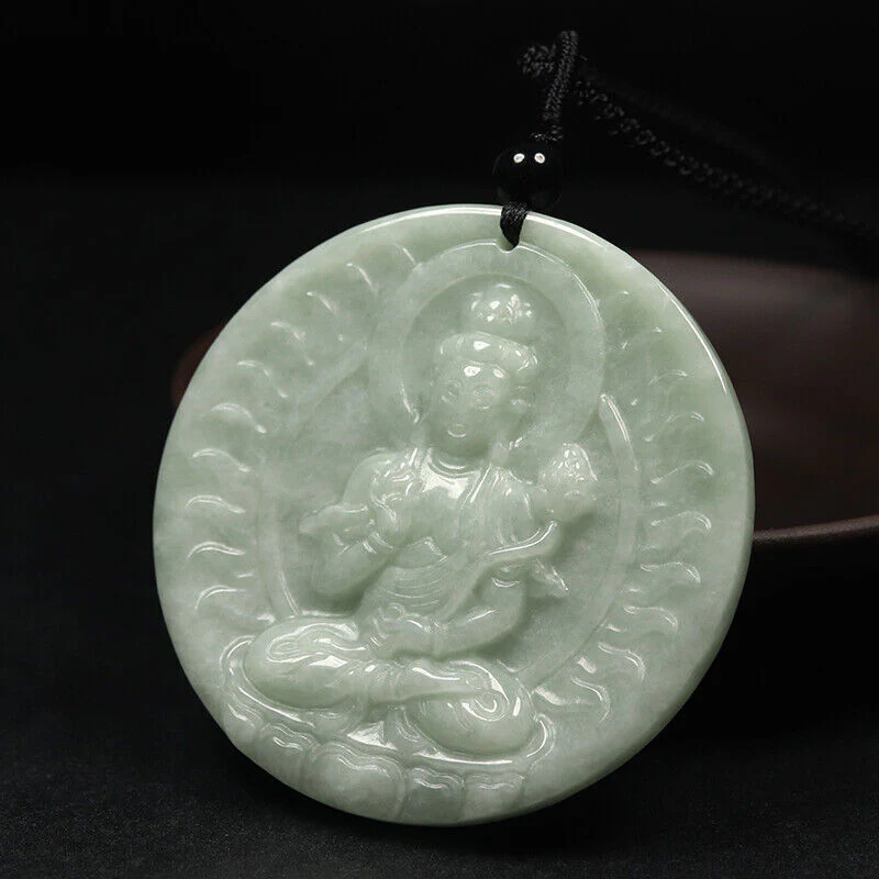 Certified 100% Natural Grade A Green Jade Jadeite Pendant Carved Kwan-Yin Necklace - Image 12