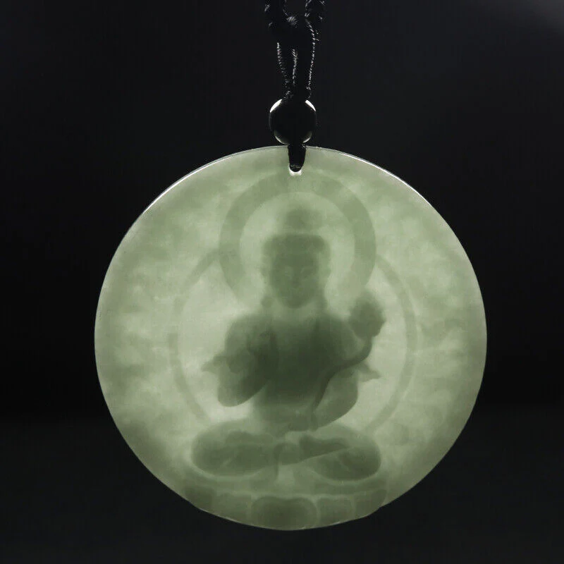 Certified 100% Natural Grade A Green Jade Jadeite Pendant Carved Kwan-Yin Necklace - Image 13