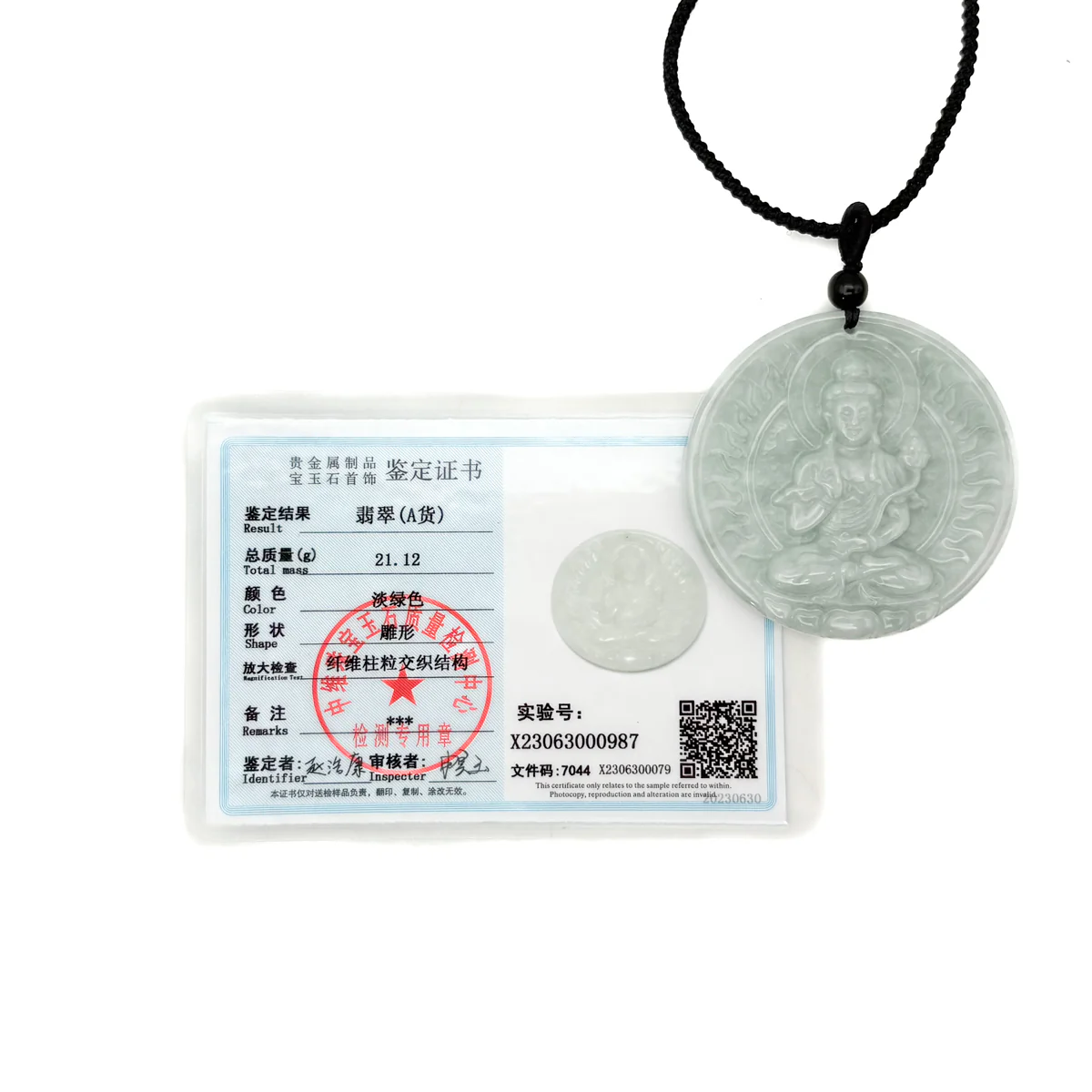 Certified 100% Natural Grade A Green Jade Jadeite Pendant Carved Kwan-Yin Necklace - Image 15