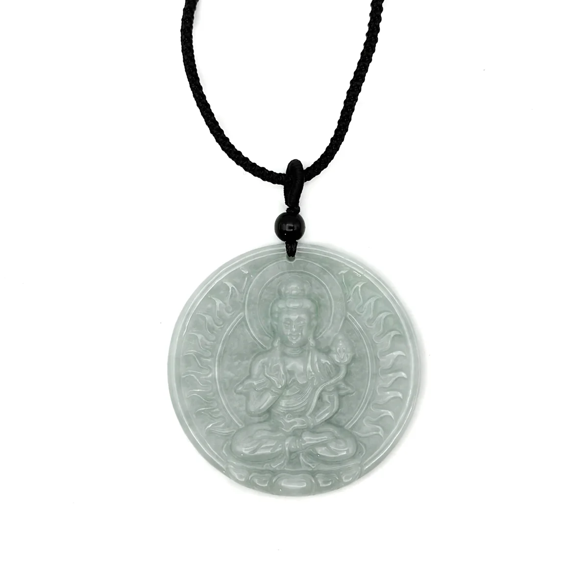 Certified 100% Natural Grade A Green Jade Jadeite Pendant Carved Kwan-Yin Necklace - Image 2