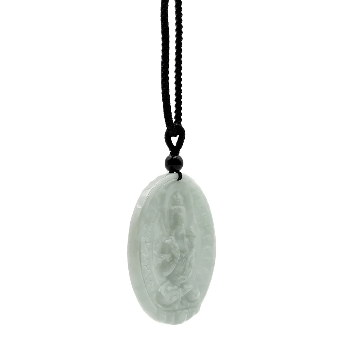 Certified 100% Natural Grade A Green Jade Jadeite Pendant Carved Kwan-Yin Necklace - Image 9